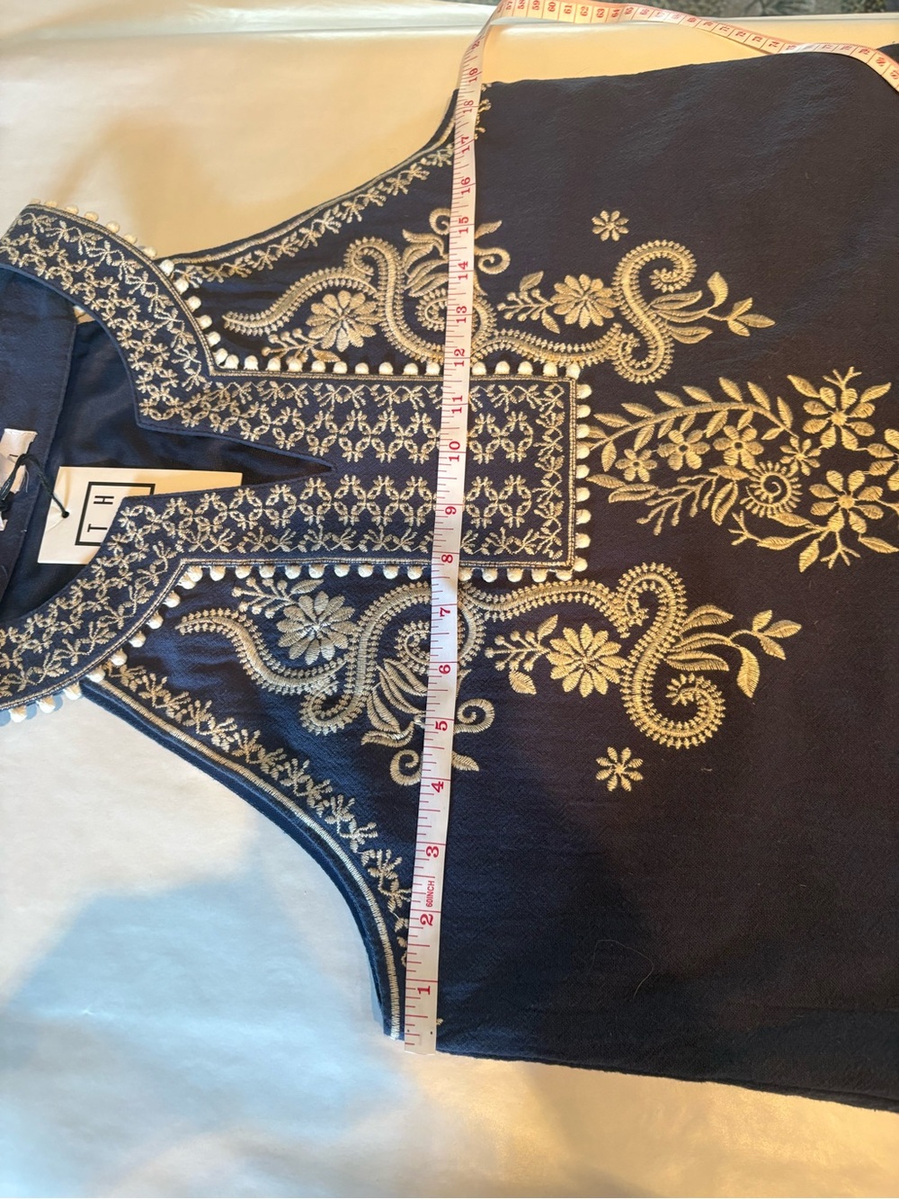 THML Navy Blue Embroidered Tunic with Cream Stitching - Picture 8 of 12